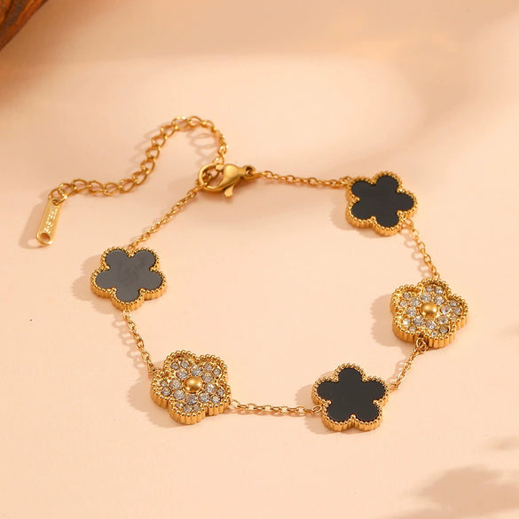 Wholesale Titanium Steel Jewelry Set With Diamond And Plants Flowers Pattern For Women