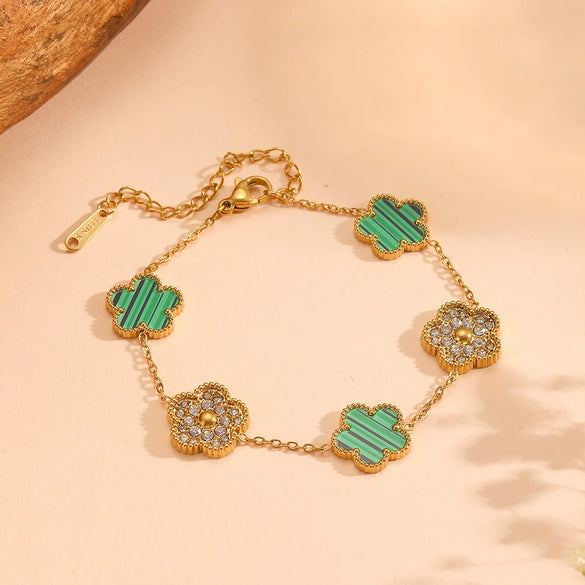 Wholesale Titanium Steel Jewelry Set With Diamond And Plants Flowers Pattern For Women