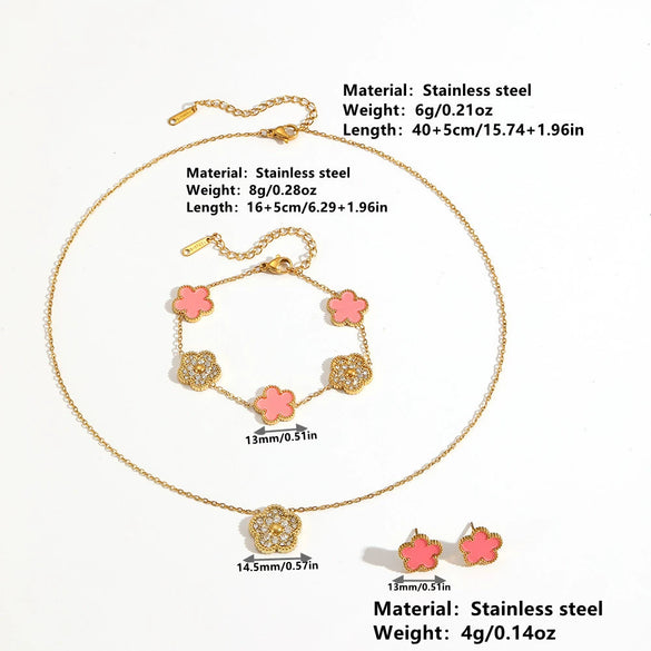 Wholesale Titanium Steel Jewelry Set With Diamond And Plants Flowers Pattern For Women