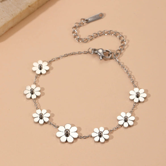 Wholesale Titanium Steel Jewelry Set With Flower Pattern For Women Earrings Necklace Anklet Bracelet Geometric Design Box Chain