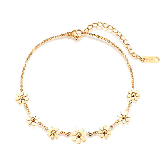 Wholesale Titanium Steel Jewelry Set With Flower Pattern For Women Earrings Necklace Anklet Bracelet Geometric Design Box Chain