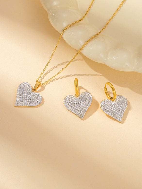 Wholesale Titanium Steel Jewelry Suit With Heart Shaped Pendant And Cross Chain Electroplated For Women Simple Design High End Sense Non Fading