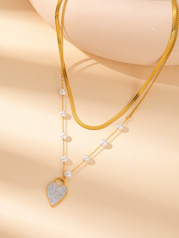 Wholesale Titanium Steel Jewelry Suit With Heart Shaped Pendant And Cross Chain Electroplated For Women Simple Design High End Sense Non Fading