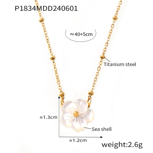 Wholesale 316L Stainless Steel Jewelry Women's Cold Wind Necklace With Sea Shell Flower Pendant And Geometric Pattern Electroplated