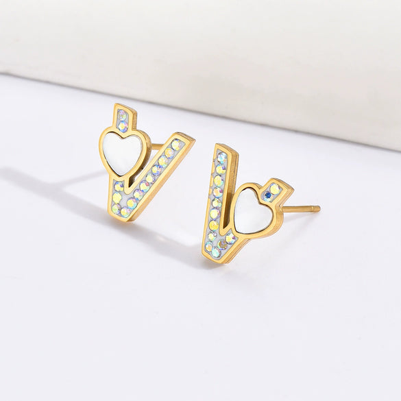 Wholesale Titanium Steel 14K Electroplated Heartshaped Princess Style Women's Earrings With Inlaid Zircon