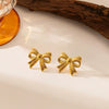 Wholesale Titanium Steel 18K Gold Electroplated Heart Flower Bow Shape Light Luxury Style Earrings For Women