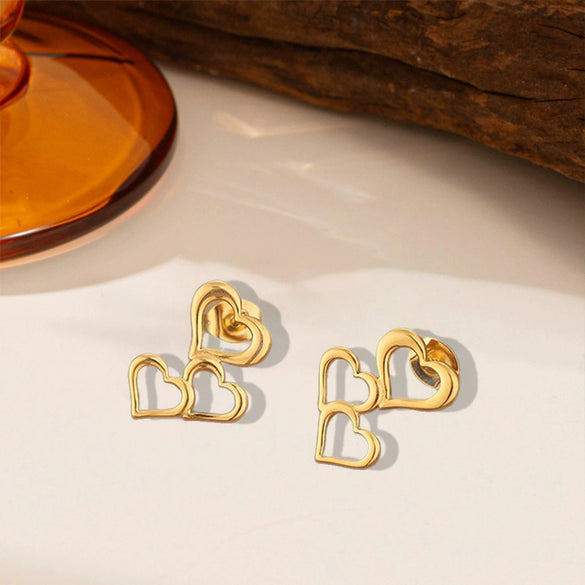 Wholesale Titanium Steel 18K Gold Electroplated Heart Flower Bow Shape Light Luxury Style Earrings For Women