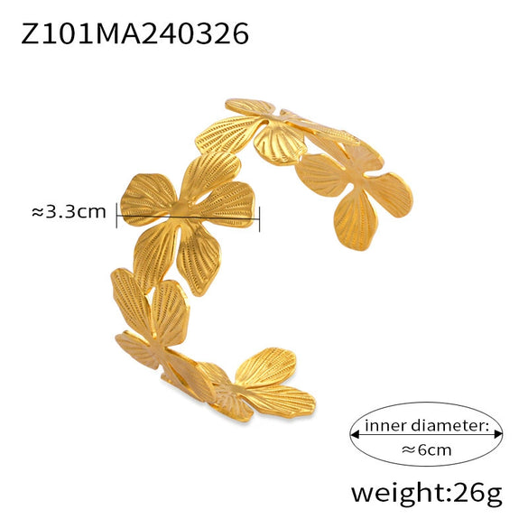 Wholesale 316L Stainless Steel 18K Gold Opening Bracelet With Geometric Fold Texture And Electroplating Design
