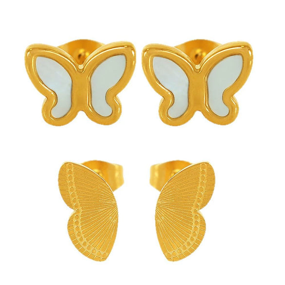 Wholesale 316L Stainless Steel 18K Gold Plated Butterfly Shape Animal Zodiac Style Earrings For Women