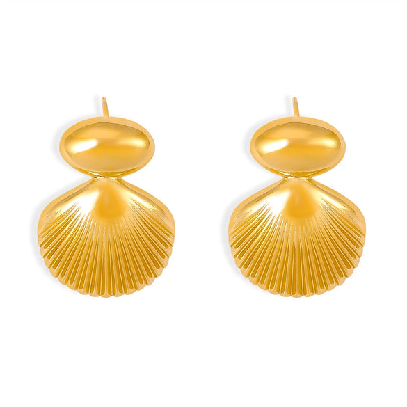 Wholesale 316L Stainless Steel 18K Gold Plated Geometric Stitching Shell Earrings For Women