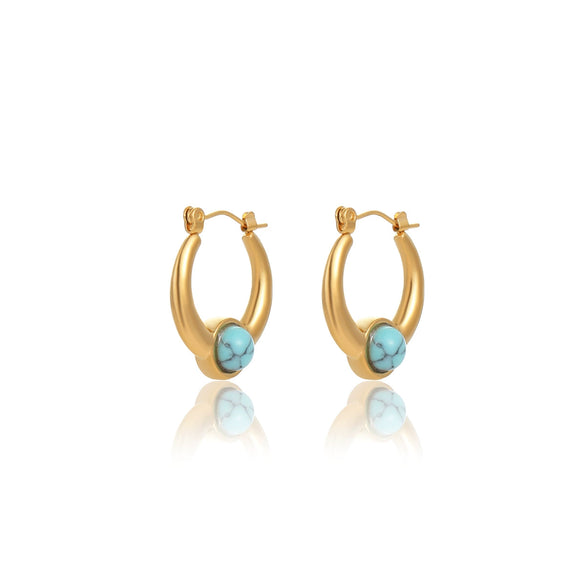Wholesale Titanium Steel 18K Gold Plated Ushaped Natural Stone Earrings For Women Vintage Style