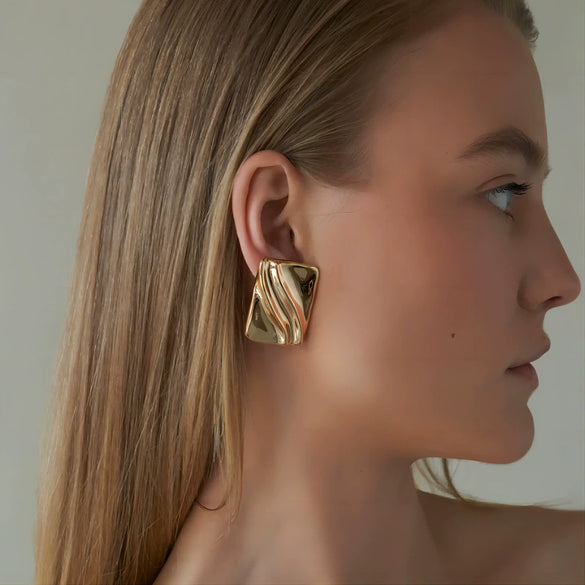 Wholesale Titanium Steel 18K Gold Plated Wave Earrings For Women Natural Style