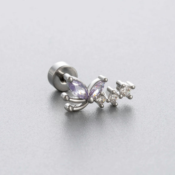 Wholesale Titanium Steel Lady's Ear Nail With Zircon Bow And Heart Shape