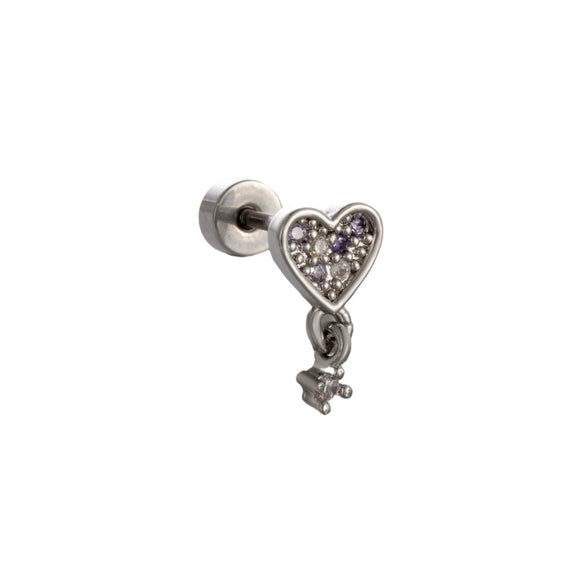 Wholesale Titanium Steel Lady's Ear Nail With Zircon Bow And Heart Shape
