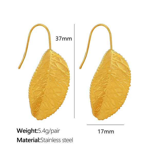 Wholesale 316L Stainless Steel Leaf Earrings Retro Style Electroplating For Women