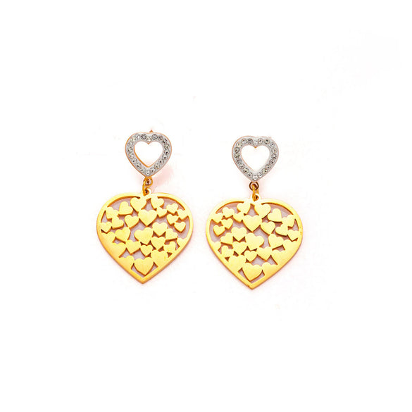 Wholesale Titanium Steel Light Luxury Geometric Hollow Heart Shape Electroplated Women's Earrings