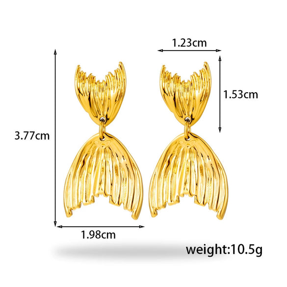 Wholesale Titanium Steel Light Luxury Women's Earrings With Flower Pattern And Double Layer Fish Tail Ginkgo Leaf Design Electroplated