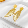 Wholesale Titanium Steel Long Exaggerated Feather Pendant Earrings Retro Cold Style Electroplating For Women