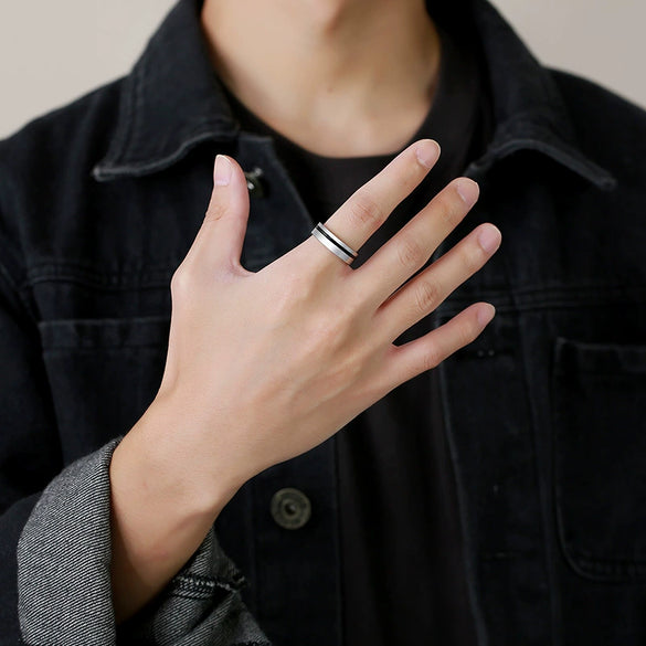 Wholesale Titanium Steel Men's Simple Geometric Inlaid Zircon Ring Jewelry