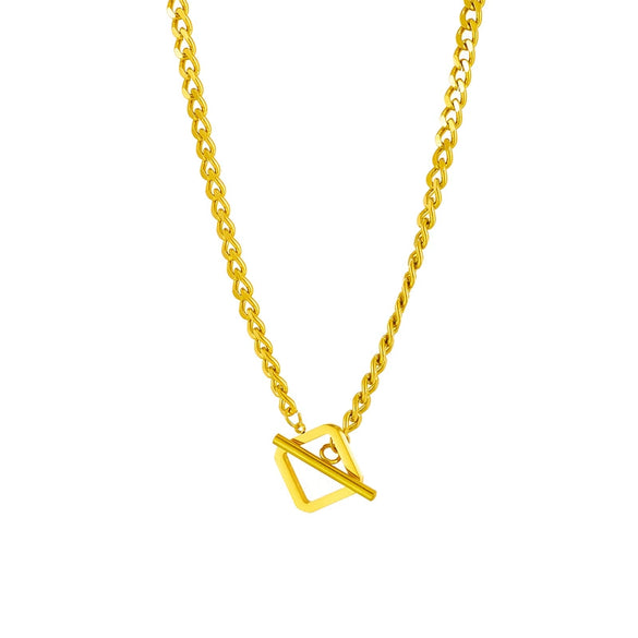 Wholesale Titanium Steel Metal Obuckle Cold Street Hip Hop Simple High Grade Heavy Metal Necklace With Rhombus Pattern And Electroplating Treatment