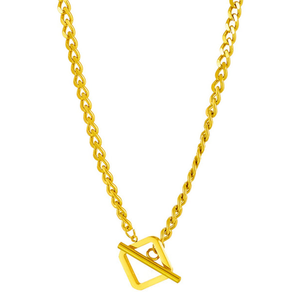 Wholesale Titanium Steel Metal Obuckle Cold Street Hip Hop Simple High Grade Heavy Metal Necklace With Rhombus Pattern And Electroplating Treatment