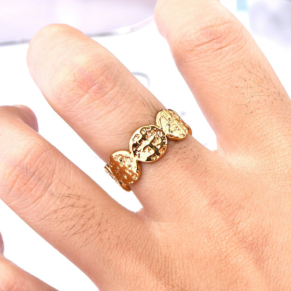 Wholesale Titanium Steel Metal Ring With Geometric Pattern Hammer Pattern Stitching Vintage And Exotic Style