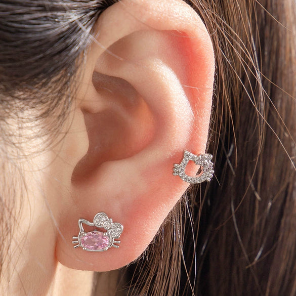 Wholesale Titanium Steel Microinlaid Zircon Animal Cat Head Ear Nail For Women