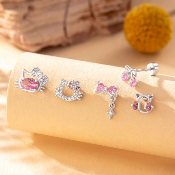 Wholesale Titanium Steel Microinlaid Zircon Animal Cat Head Ear Nail For Women
