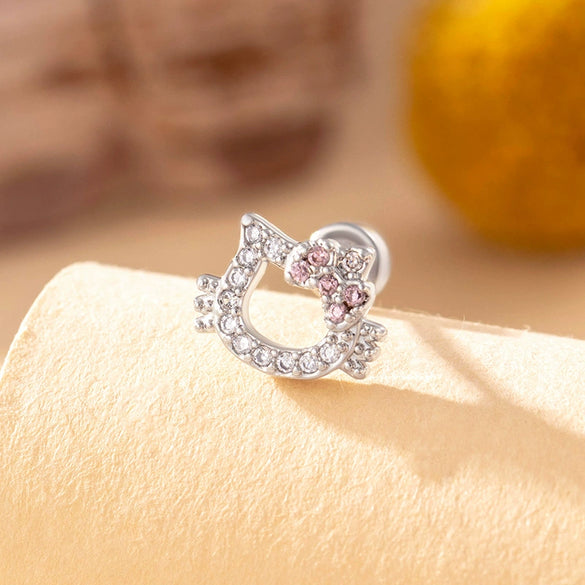 Wholesale Titanium Steel Microinlaid Zircon Animal Cat Head Ear Nail For Women