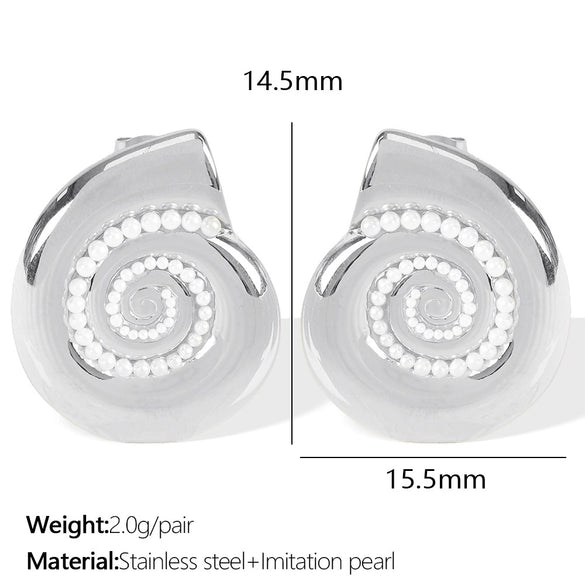 Wholesale 316L Stainless Steel Minimalist Conch White Bead Earrings With Electroplating For Women