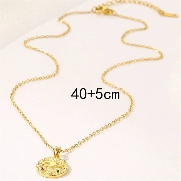 Wholesale Titanium Steel Mixed Gem Inlay Geometric Devil's Eye Embossed Electroplated Women's Clavicle Necklace