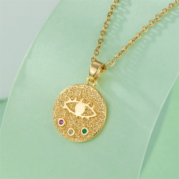 Wholesale Titanium Steel Mixed Gem Inlay Geometric Devil's Eye Embossed Electroplated Women's Clavicle Necklace