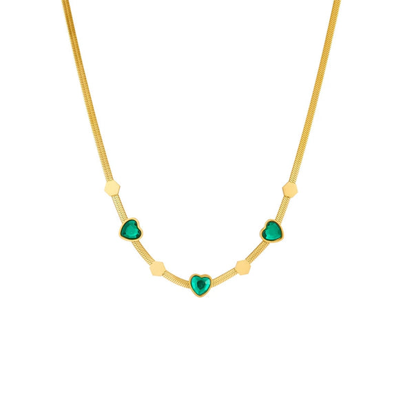 Wholesale Titanium Steel Mixed Gem Inlay Heart Shape Electroplating Geometric Hexagonal Women's Necklace