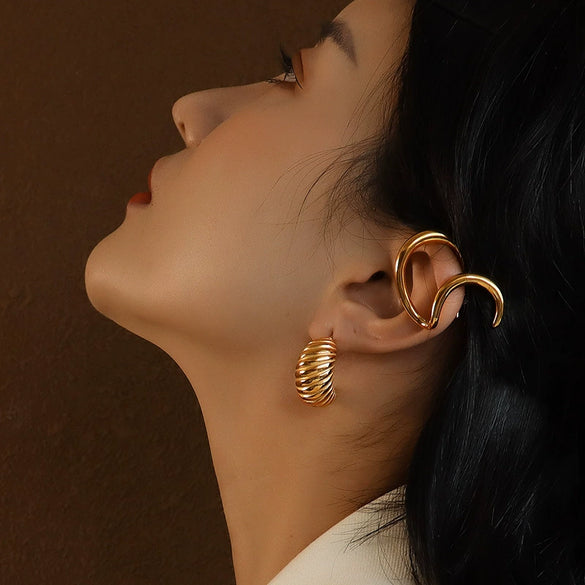 Wholesale 316L Stainless Steel Moon Pattern Exaggerated Croissant Earrings For Women