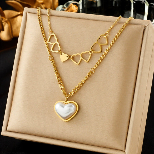 Wholesale Titanium Steel Multi Layer Stacked Clavicle Chain With Butterfly And Geometric Pattern Pendant Electroplated