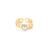 Wholesale Titanium Steel Multicolor Natural Stone Ring Geometric U Shape Electroplated For Women