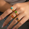 Wholesale Titanium Steel Multicolor Natural Stone Ring Geometric U Shape Electroplated For Women