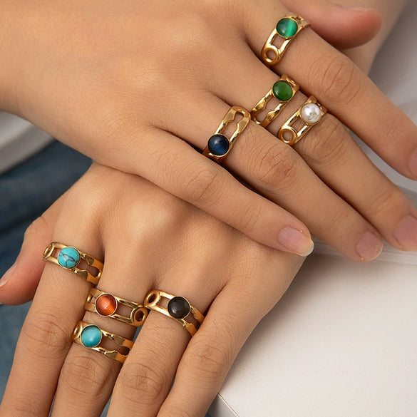 Wholesale Titanium Steel Multilayer Geometric Ring With Electroplating U Shape Design Vintage Style Unisex