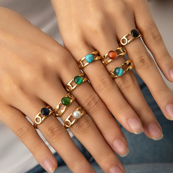 Wholesale Titanium Steel Multilayer Geometric Ring With Electroplating U Shape Design Vintage Style Unisex