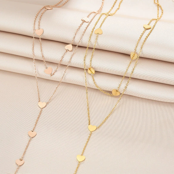 Wholesale Titanium Steel Multilayer Long Tassel Love Chain Stacking Necklace With Geometric Pattern And Electroplating