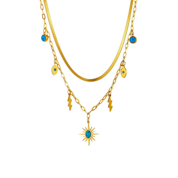 Wholesale Titanium Steel Multilayer Pendant Necklace With Geometric Pattern Retro Style Electroplated