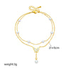 Wholesale Titanium Steel Multilayer Stacked Pearl Butterfly Tassel Bow Anklet For Women