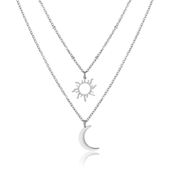 Wholesale Titanium Steel Multilayer Sun Moon Ochain Necklace For Women With Electroplating Treatment Simple And Generous Niche Clavicle Chain
