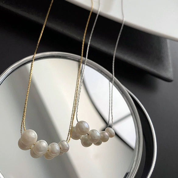 Wholesale Titanium Steel Natural Pearl Necklace Geometric Light Luxury Niche Design For Women