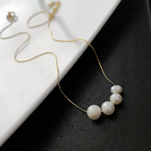Wholesale Titanium Steel Natural Pearl Necklace Geometric Light Luxury Niche Design For Women