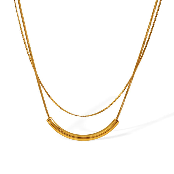 Wholesale 316L Stainless Steel Necklace Geometric Style Double Layer Bead Chain Stacked Electroplated For Women