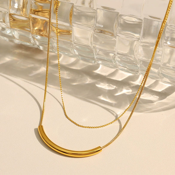 Wholesale 316L Stainless Steel Necklace Geometric Style Double Layer Bead Chain Stacked Electroplated For Women