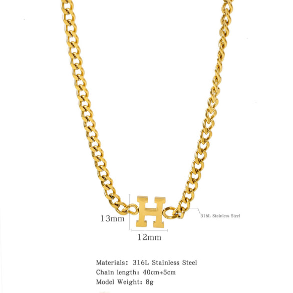 Wholesale Titanium Steel Necklace Hiphop Style H Letter Electroplated Unisex