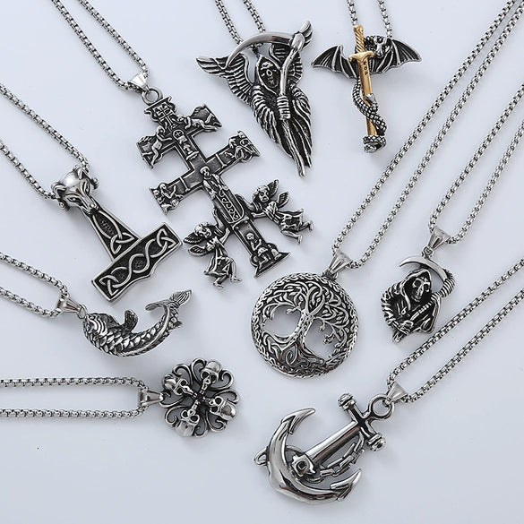 Wholesale Titanium Steel Necklace Men's Hip Hop Retro Geometric Pendant Polished