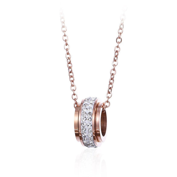 Wholesale Titanium Steel Necklace With Diamond Encrusted Geometric Style Rotating Rose Gold Drill Cross Chain Design